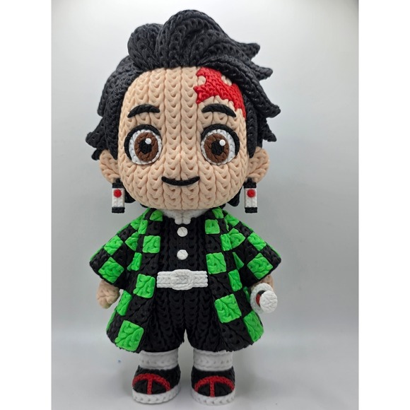 Other - 8" 3D-Printed Faux-Knit Tanjiro Figure – The Ultimate Demon Slayer Collectible!